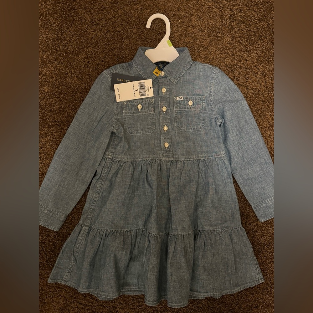 Ralph Lauren Toddler Girls Long Sleeve Denim Dress Size 4 NWT